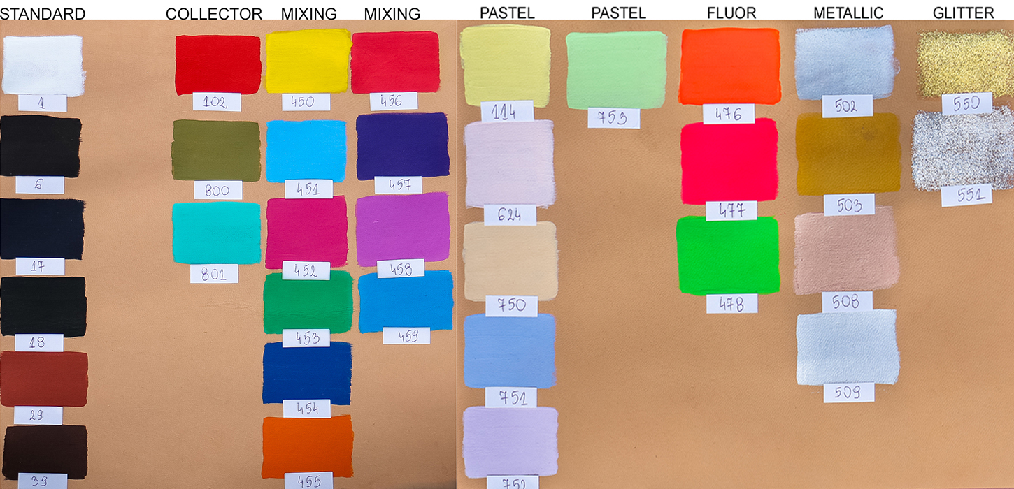 Ręcznie malowane. Rękodzieło. Karta kolorów farb do Customizacji skór, jeansu, tkanin tarrago sneakers paint