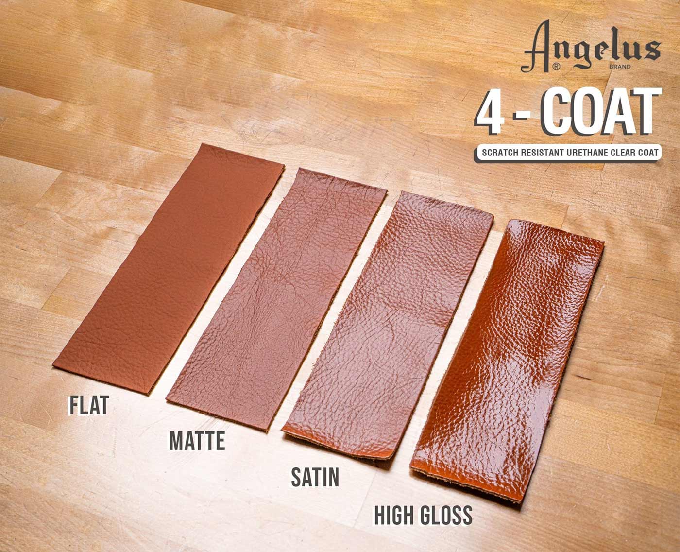 Test nowych finisherów do skóry Angelus 4-coat mat, flat, satyna, wysoki połysk. Lakiery wykończeniowe do farb akrylowych i rękodzieła.
