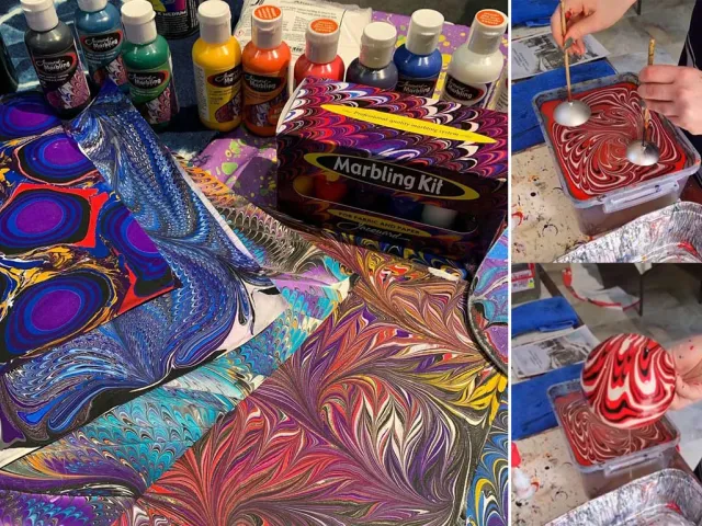 Dekoracje świąteczne DIY - Marbling czyli marmurkowanie na bombkach choinkowych i tkaninach