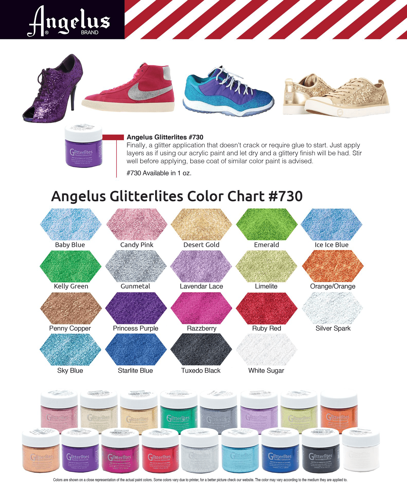 Farby brokatowe Angelus Glitterlites - karta kolorów