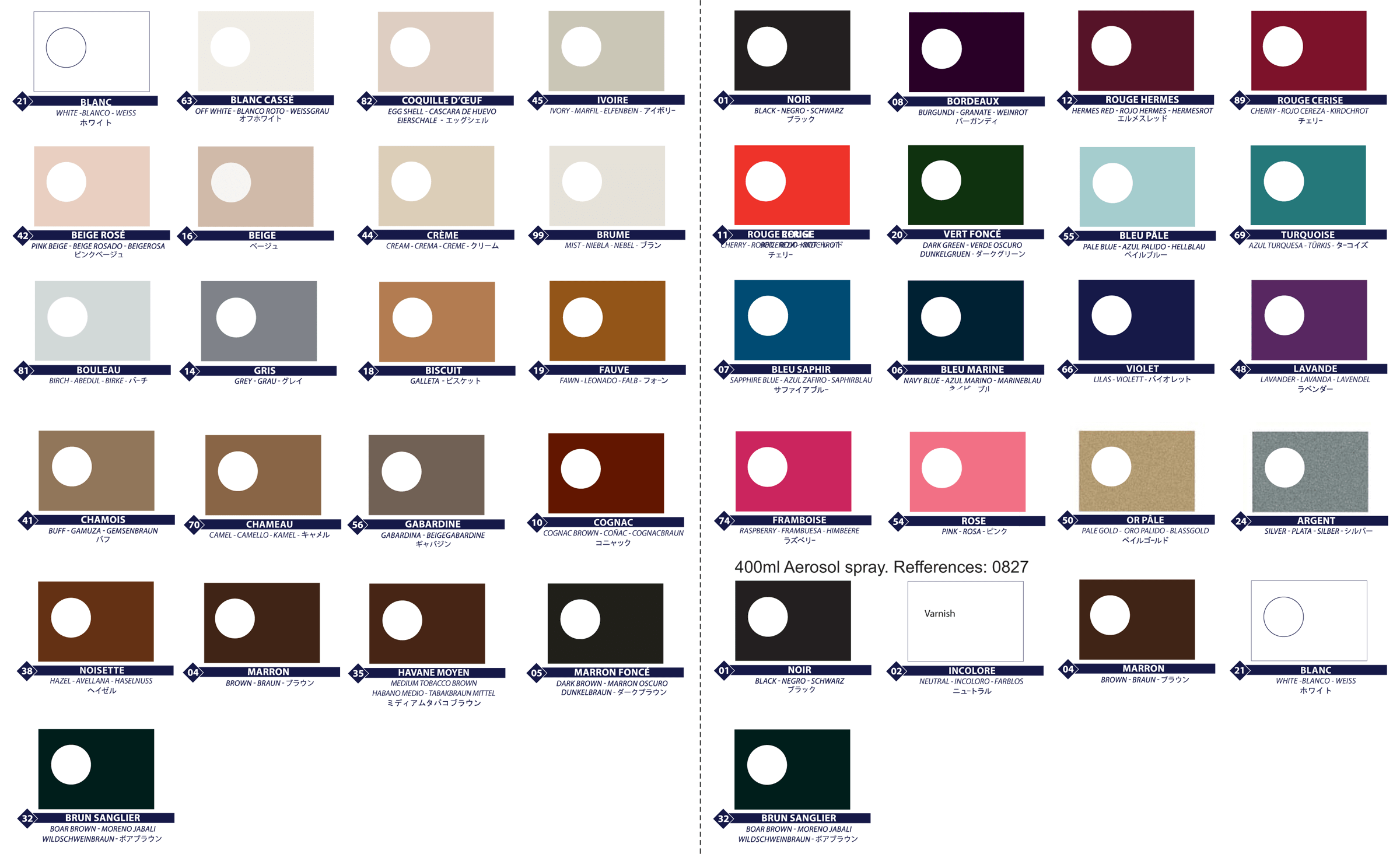 Karta kolorów SAPHIR BDC Leather Dye Tenax Spray