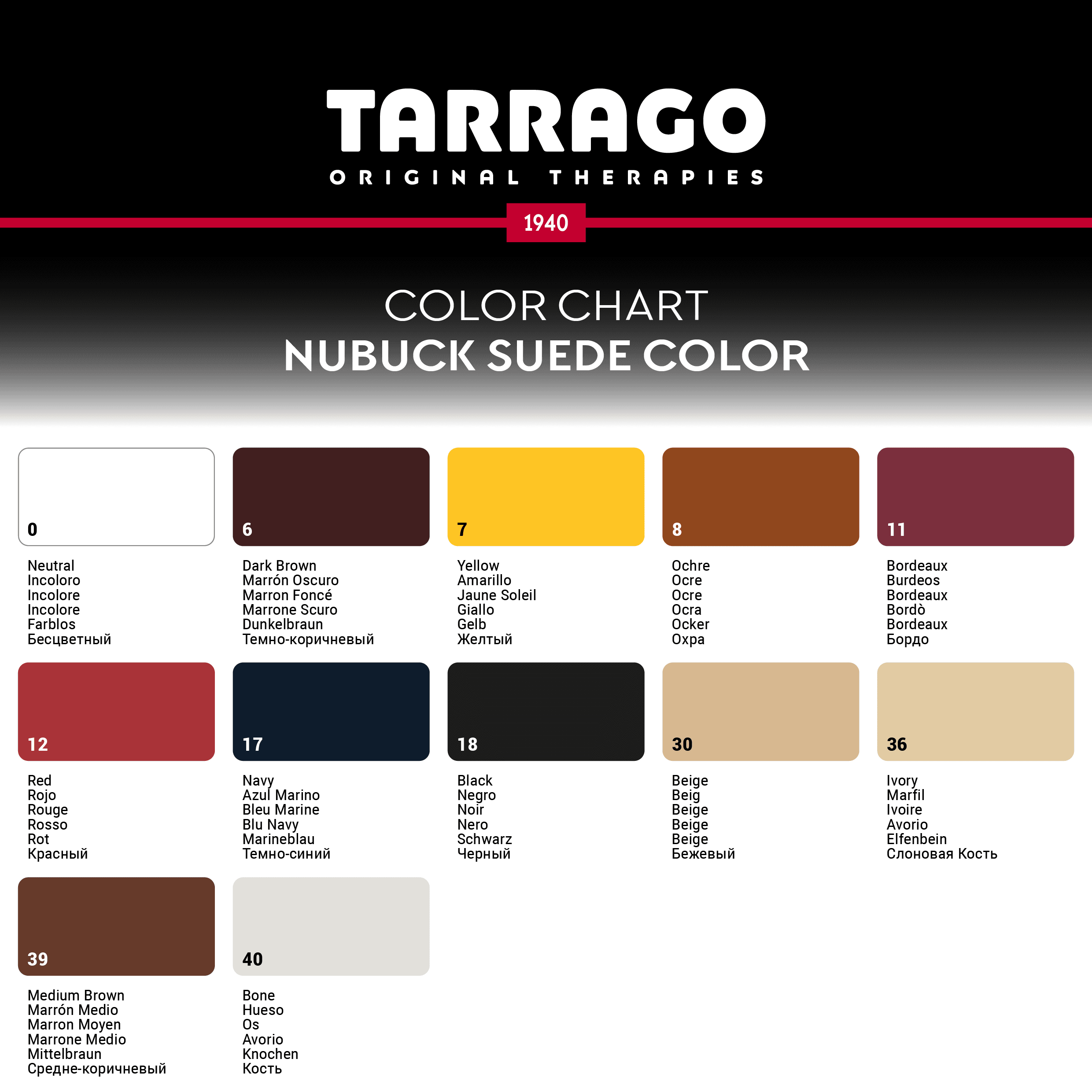 Tarrago Nubuck Suede Color - karta kolorów